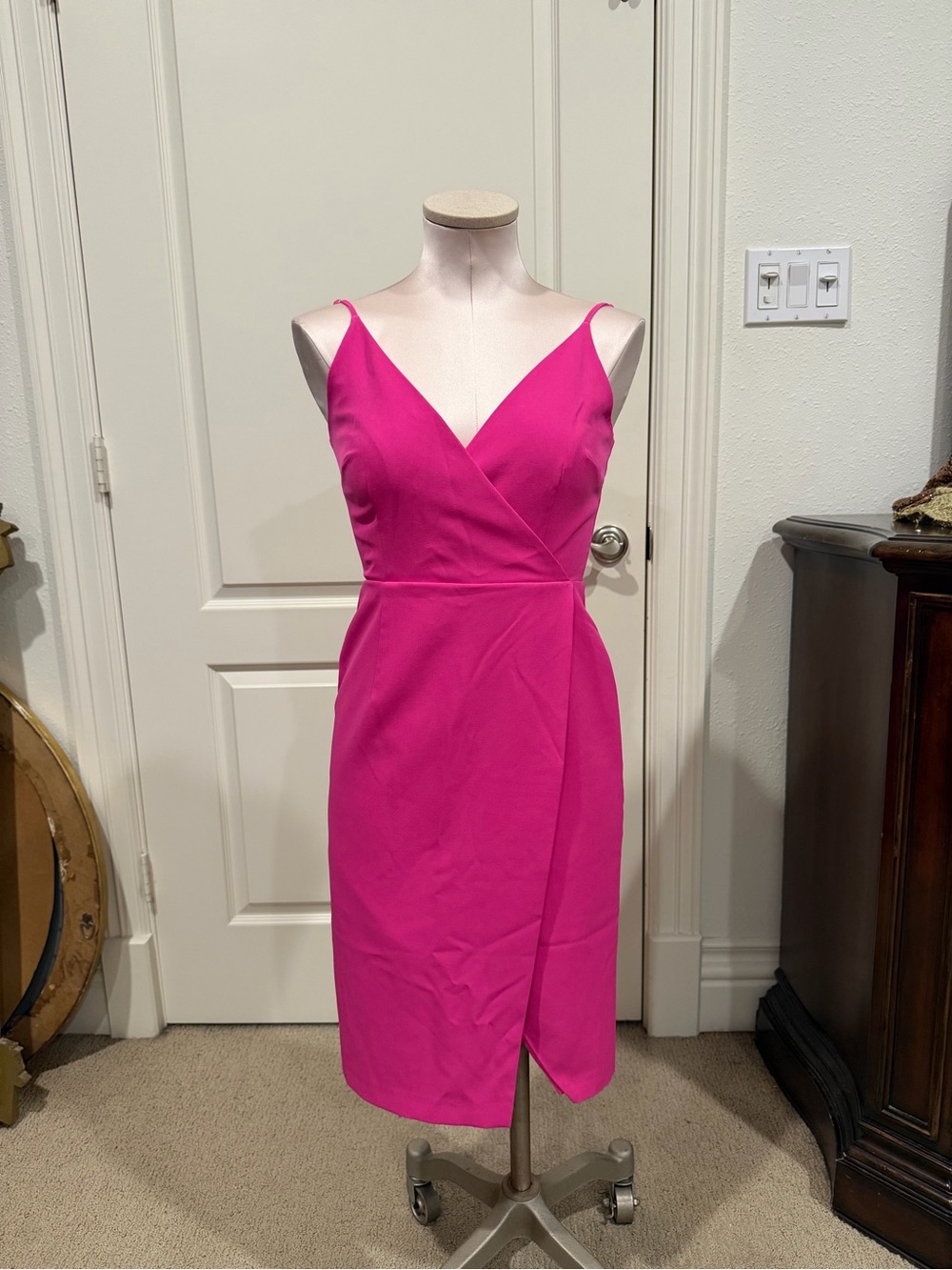 Gianni Bini Hot Pink V-Neck Wrap Midi Dress